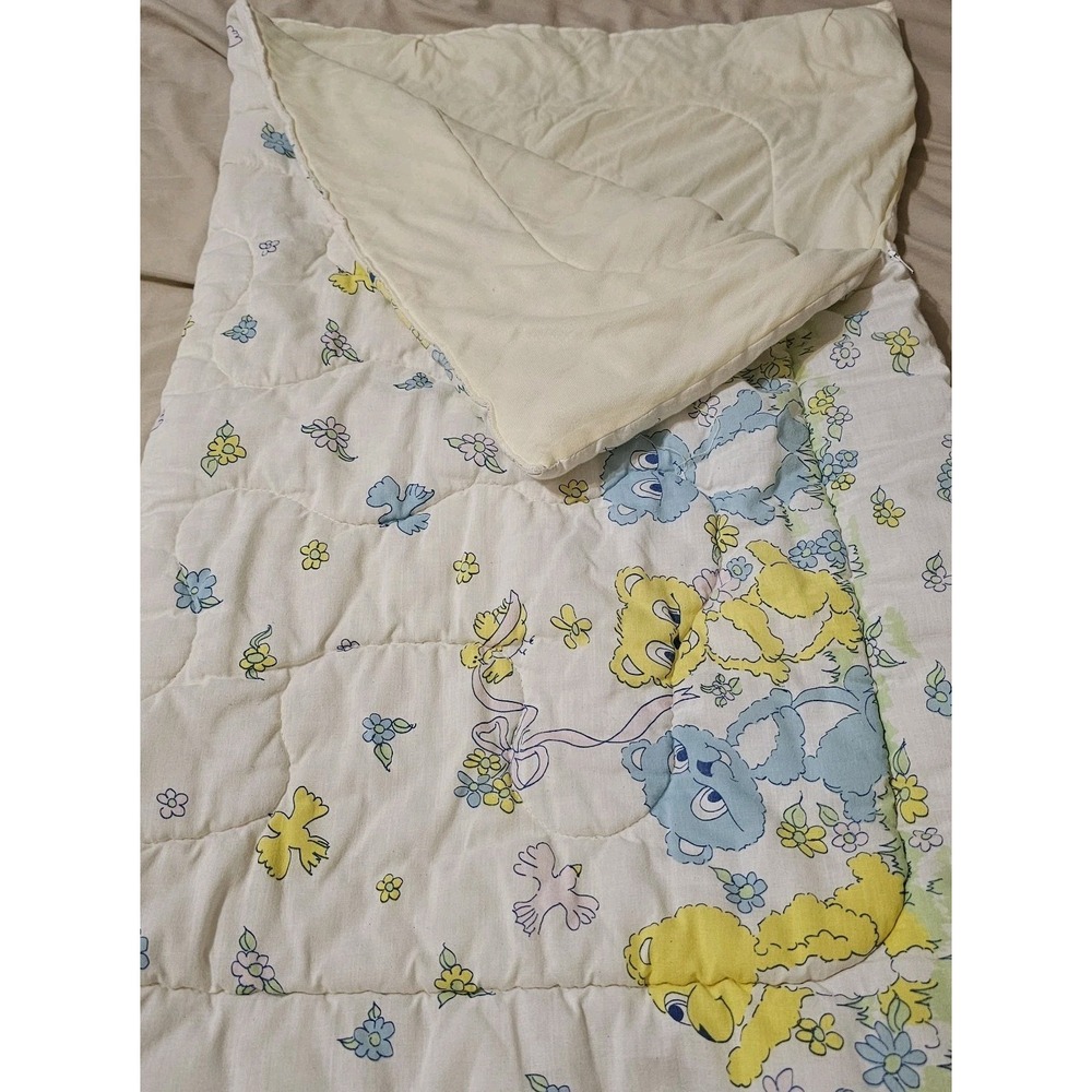 Vintage Baby Toddler Sleeping Bag Quilt Zipper Yellow Blue Bears And Butterflies